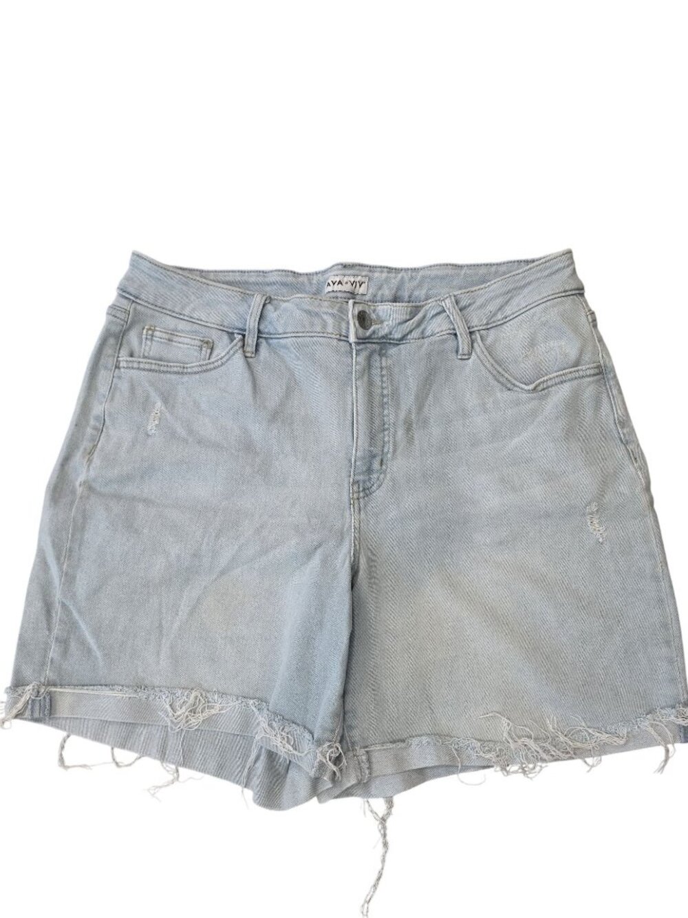 Ava & Viv Light Wash Plus-Size Distressed Denim Shorts 16W Frayed Hem high rise
